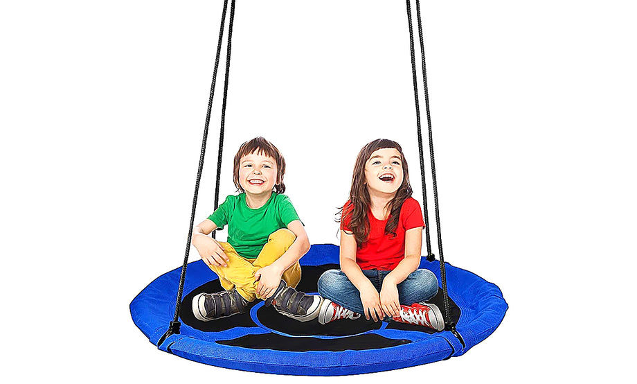 YOLEO Nestschaukel Kinderschaukel Gartenschaukel Tellerschaukel Rundschaukel Mehrkindschaukel für Draußen, Oxford, Blau, bis 150 kg, 100 cm