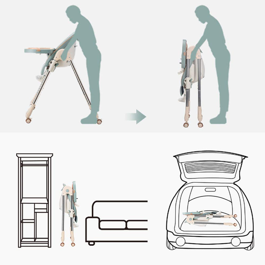 OUNUO Baby Hochstuhl Vertehllbar und Klappbar kinderhochstuhl mitwachsend Kindersitz Kinderstuhl mit Sicherheitsgurt 6 Monaten bis 6 Jahre PU Leder Kissen