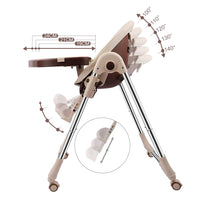 OUNUO Baby Hochstuhl Vertehllbar und Klappbar Kinderhochstuhl mitwachsend Kindersitz Kinderstuhl mit Sicherheitsgurt 6 Monaten bis 6 Jahre PU Leder Kissen Beige