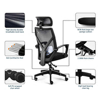 Dripex Bürostuhl Ergonomischer Stuhl mit 140 ° Verstellbarer Schreibtischstuhl Computerstuhl mit Kopfstütze und Lordosenstütze