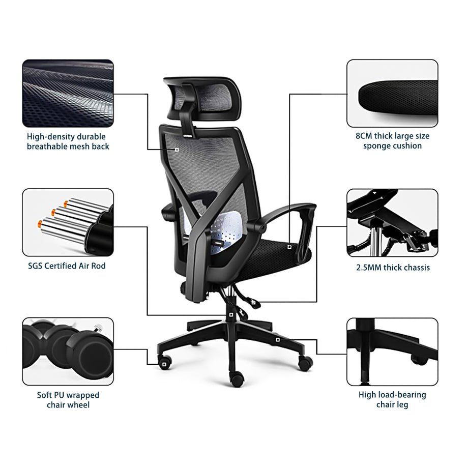 Dripex Bürostuhl Ergonomischer Stuhl mit 140 ° Verstellbarer Schreibtischstuhl Computerstuhl mit Kopfstütze und Lordosenstütze