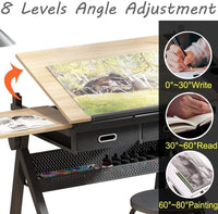 Dripex Zeichentisch mit kippbarer Tischplatte höhenverstellbar- Artist Architektentisch, Arbeitszimmer, Zeichnen, Computertisch inkl. Hocker und 2 Schubladen für Architekten und Techniker (schwarz)