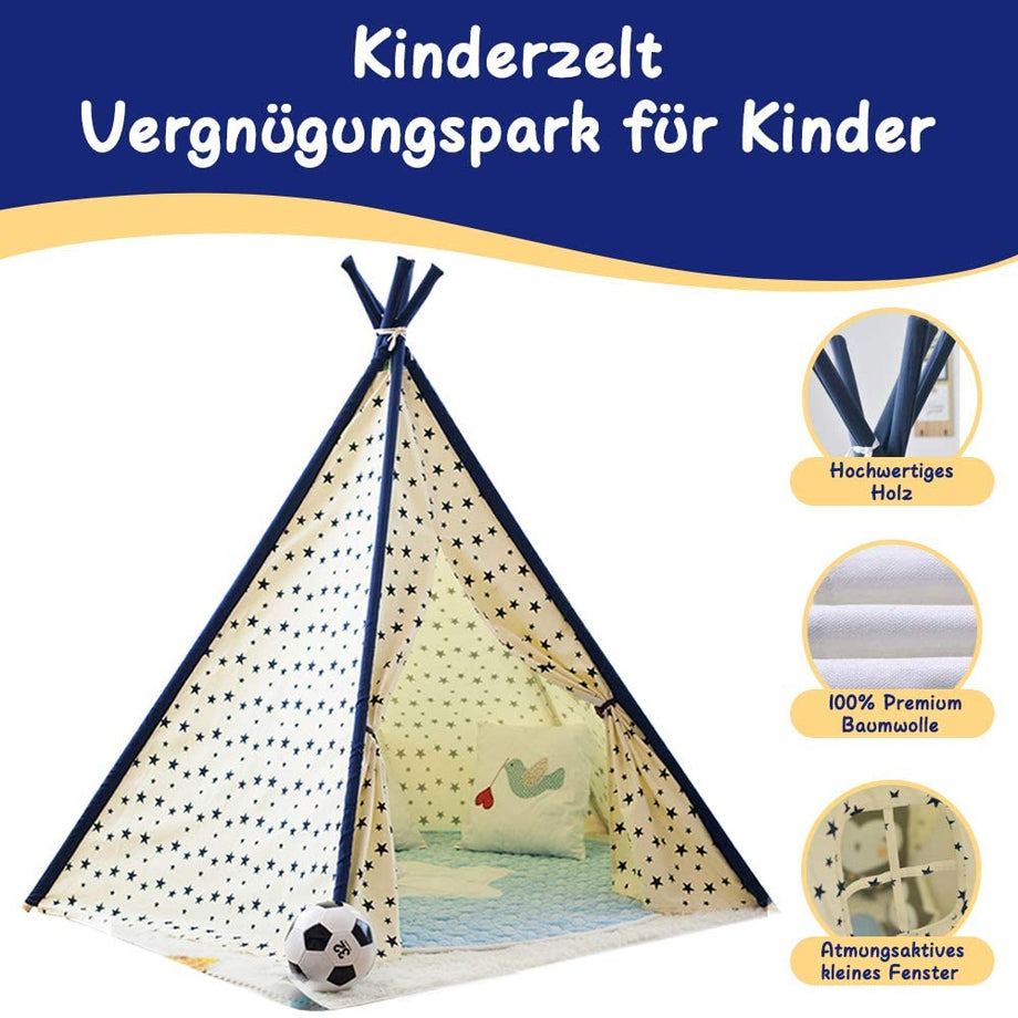 YOLEO Kinderzelt Tipi Spielzelt für Kinder Kinderzimmer Zelt Kinder Geschenke Zelt Indianerzelt - Spielhaus Zelt für Drinnen und Draußen - aus Baumwolle und Leinen