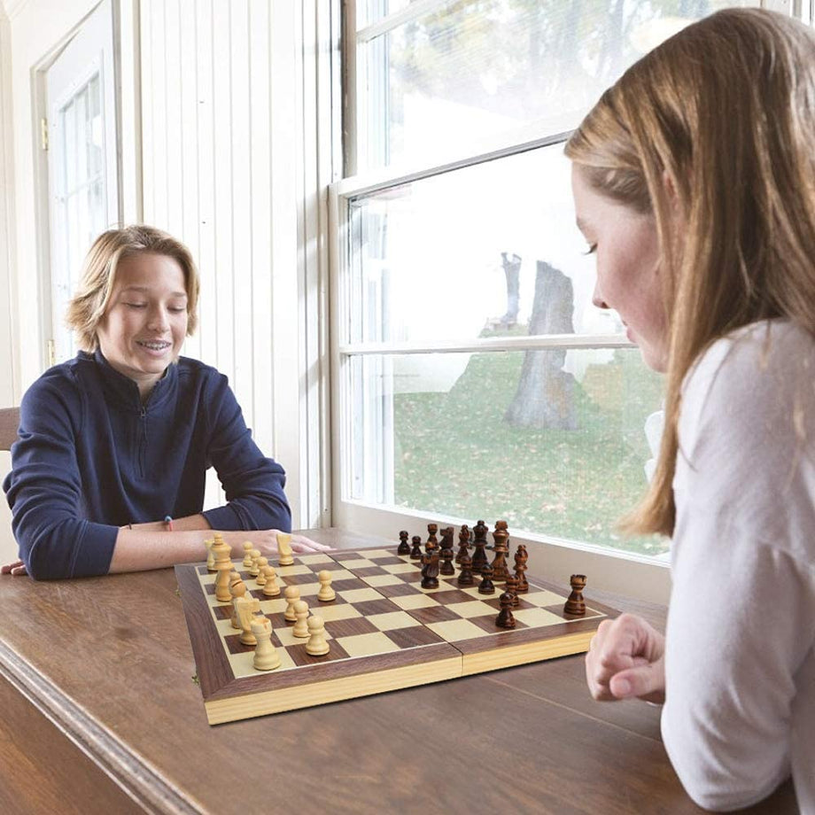 Schachspiel aus Holz - klappbares magnetisches Schachbrett - handgefertigt Schach - Qualität Schachkassette - Faltschachset für Haus, Reise - Pädagogische Speil für Kinder