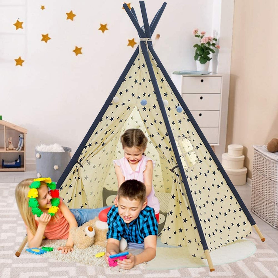YOLEO Kinderzelt Tipi Spielzelt für Kinder Kinderzimmer Zelt Kinder Geschenke Zelt Indianerzelt - Spielhaus Zelt für Drinnen und Draußen - aus Baumwolle und Leinen