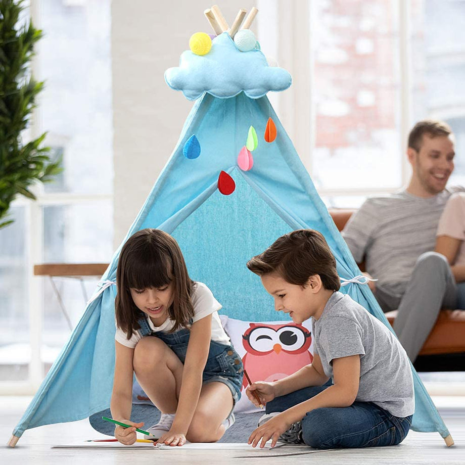 YOLEO Kinderzelt Tipi Spielzelt für Kinder Kinderzimmer Zelt Kinder Geschenke Zelt Indianerzelt - Spielhaus Zelt für Drinnen und Draußen - aus Baumwolle und Leinen