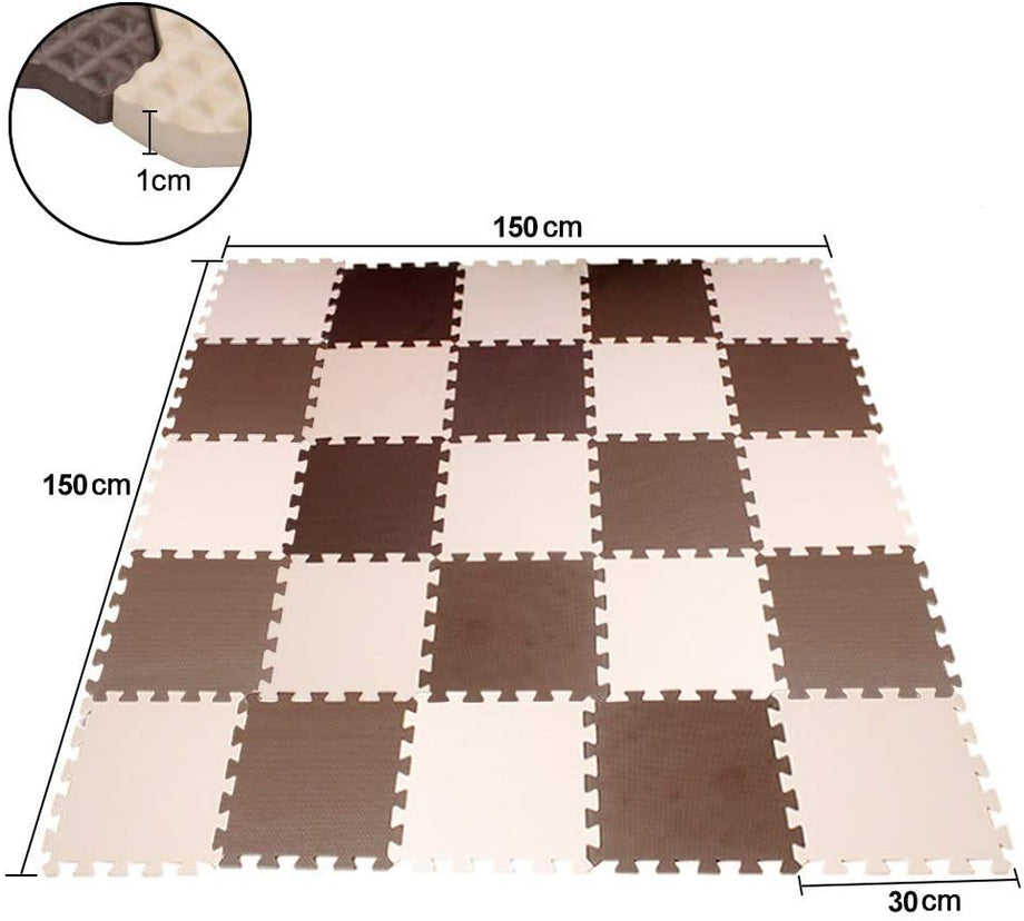 YOLEO Puzzlematte Kinderspielteppich Spielmatte Spielteppich Schaumstoffmatte Kinderteppich Schutzmatten Bodenschutzmatten Unterlegmatten Fitnessmatte 32x32 cm (Beige-Braun 25 StĂŒcke)