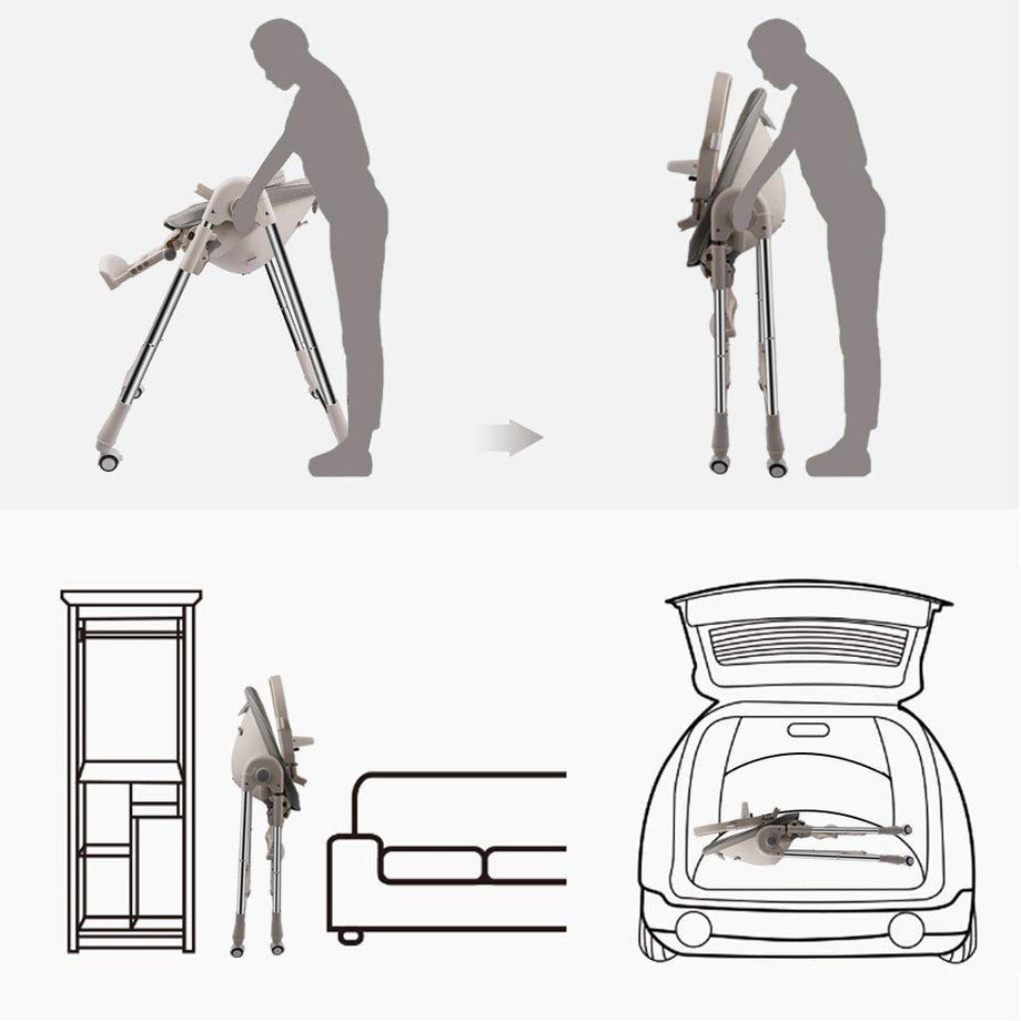 OUNUO Baby Hochstuhl Vertehllbar und Klappbar Kinderhochstuhl mitwachsend Kindersitz Kinderstuhl mit Sicherheitsgurt 6 Monaten bis 6 Jahre PU Leder Kissen Grau