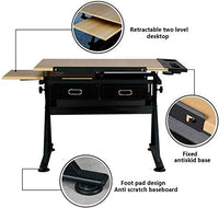 Dripex Zeichentisch mit kippbarer Tischplatte höhenverstellbar- Artist Architektentisch, Arbeitszimmer, Zeichnen, Computertisch inkl. Hocker und 2 Schubladen für Architekten und Techniker (schwarz)