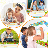 OUNUO Water Doodle Matte 100 x 70 cm magiczna mata malarska woda, z 1 wałkiem malarskim, 4 formami do rysowania, 4 pisakami, 3 stemplami, 2 gąbkami, 1 książka z obrazkami, mata do rysowania wody, mata do malowania