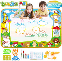 OUNUO Water Doodle Matte 100 x 70 cm magiczna mata malarska woda, z 1 wałkiem malarskim, 4 formami do rysowania, 4 pisakami, 3 stemplami, 2 gąbkami, 1 książka z obrazkami, mata do rysowania wody, mata do malowania