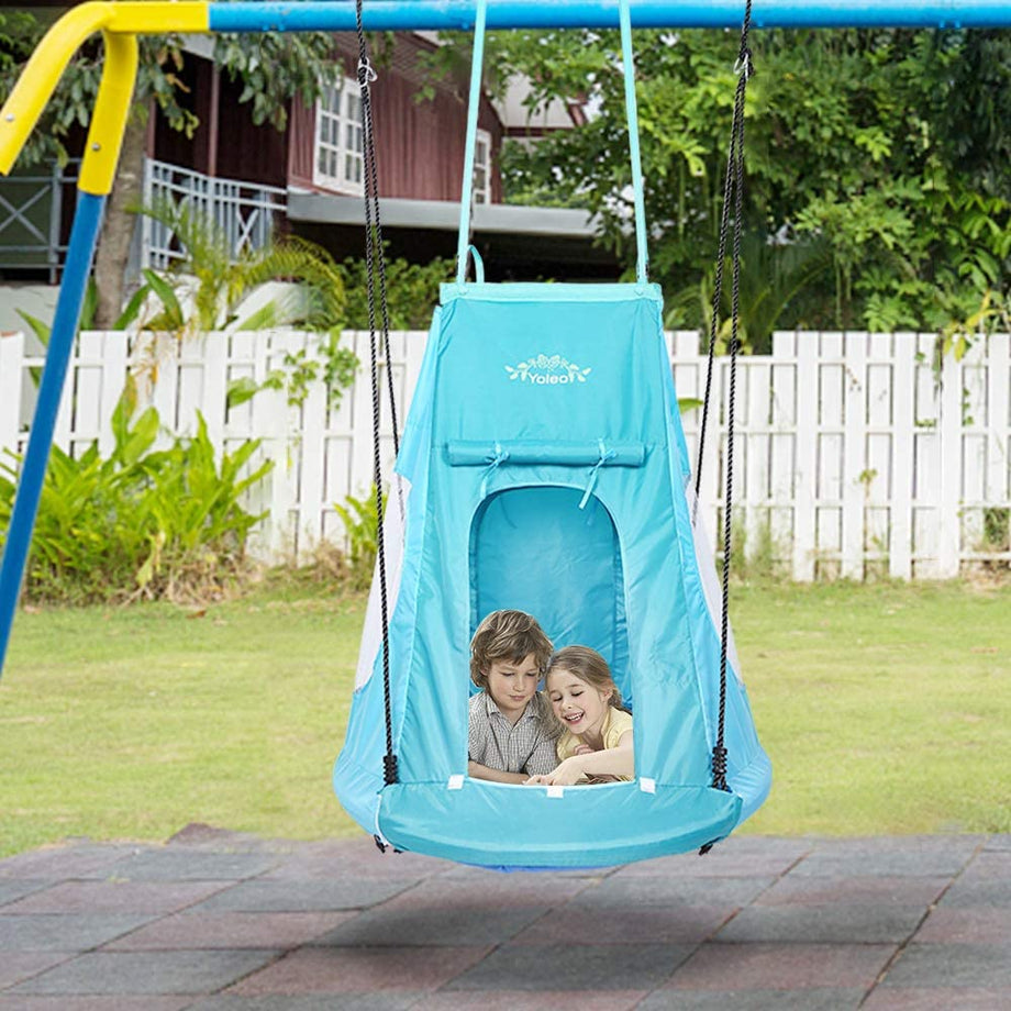 YOLEO 100cm Nestschaukel mit Zelt,  Tellerschaukel belastbar 150kg