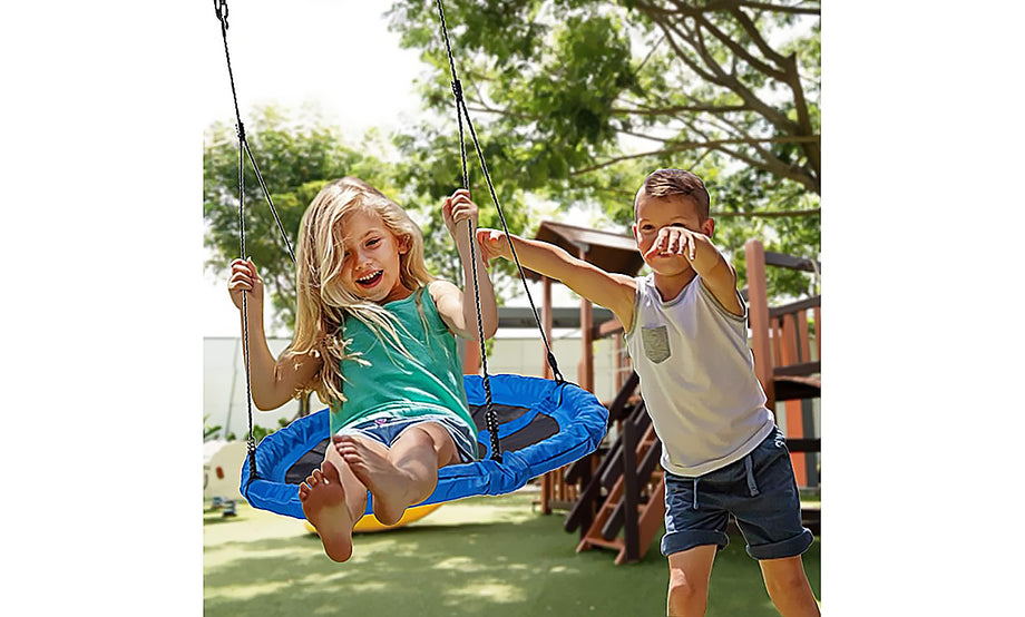 YOLEO Nestschaukel Kinderschaukel Gartenschaukel Tellerschaukel Rundschaukel Mehrkindschaukel für Draußen, Oxford, Blau, bis 150 kg, 100 cm
