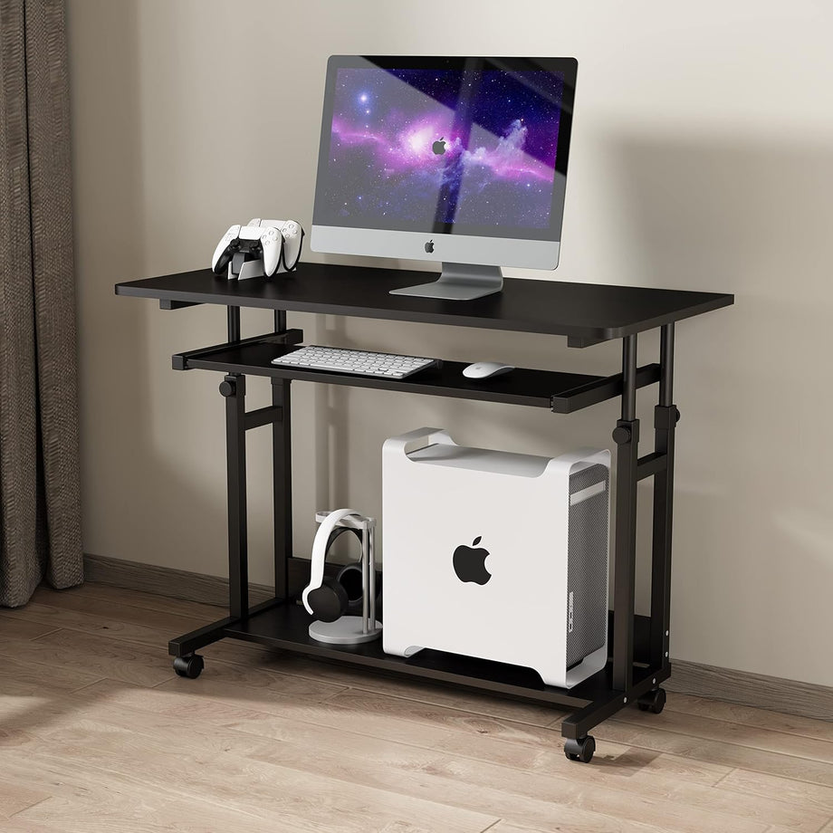 Dripex Adjustable Desk with Wheels, Small Laptop Table with Keyboard Drawer and Shelf