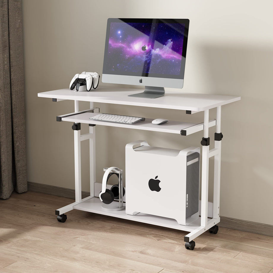 Dripex Adjustable Desk with Wheels, Small Laptop Table with Keyboard Drawer and Shelf