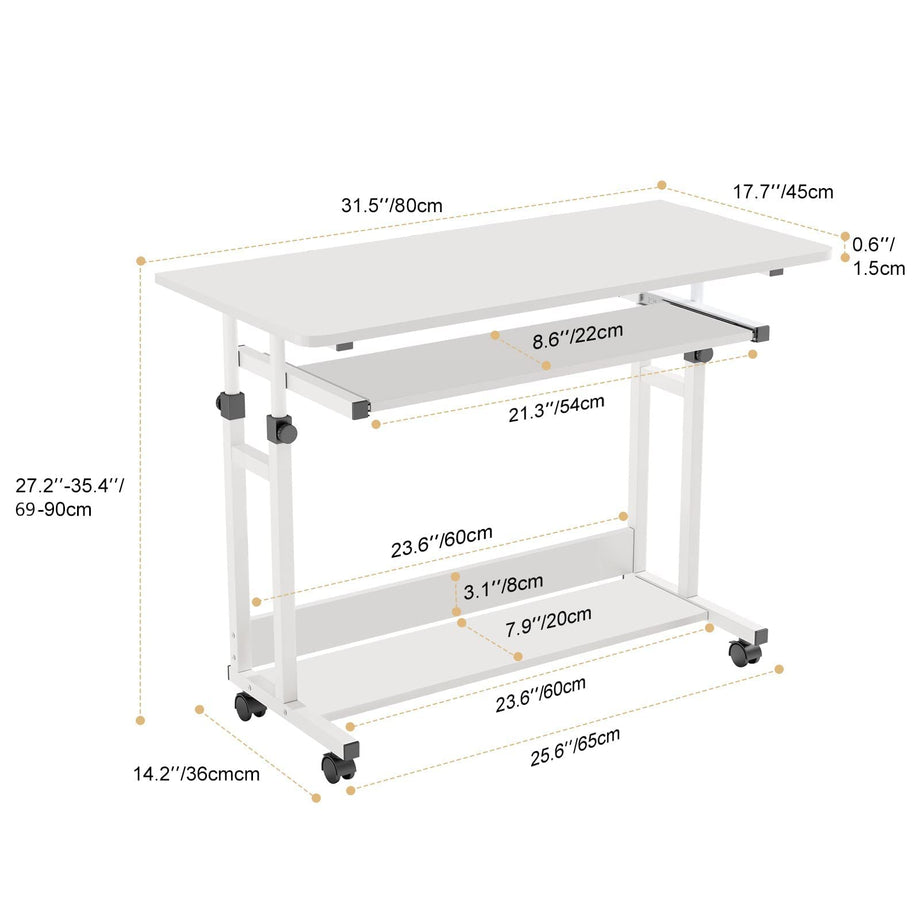 Dripex Adjustable Desk with Wheels, Small Laptop Table with Keyboard Drawer and Shelf