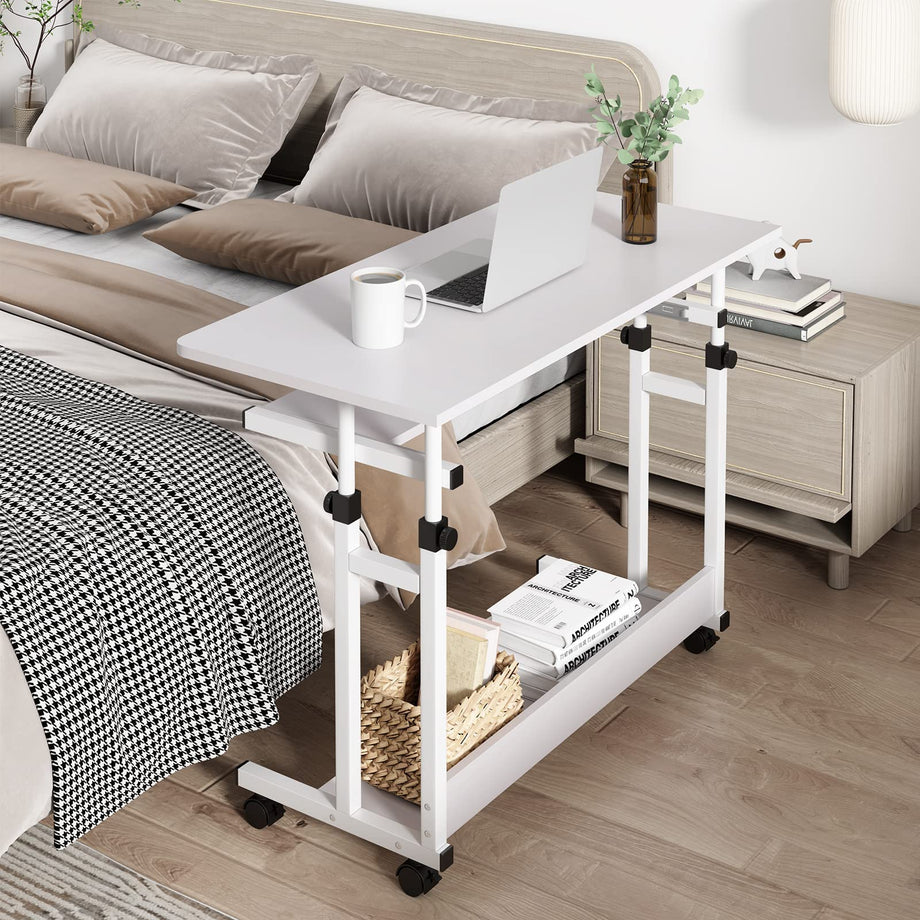 Dripex Adjustable Desk with Wheels, Small Laptop Table with Keyboard Drawer and Shelf