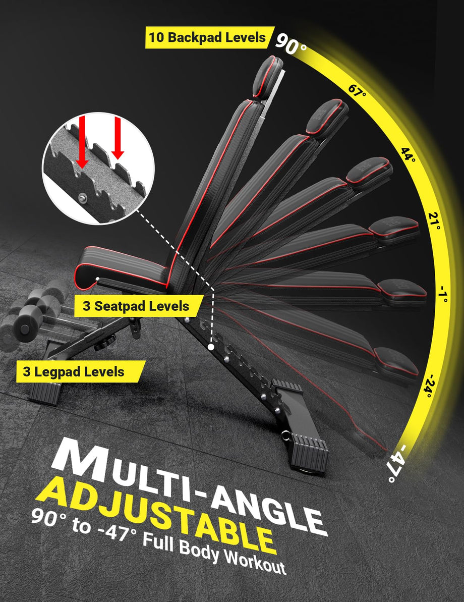 YOLEO 300kg klappbare Hantelbank Multifunktion mit Erweiterte Rücken und Kopf und Wirbelsäulenstütze, Training Fitness Bank Bauchtrainer Schrägbank mit 10-Fach Verstellbarer Rückenlehne