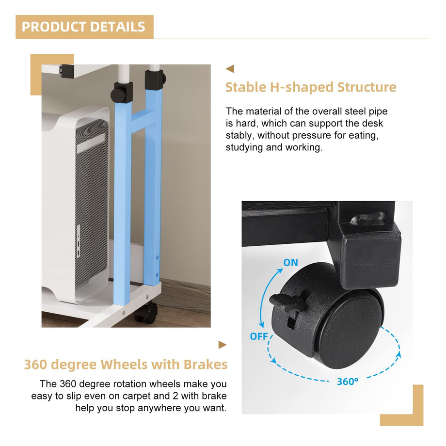Dripex Adjustable Desk with Wheels, Small Laptop Table with Keyboard Drawer and Shelf