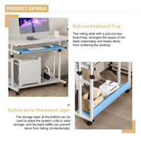 Dripex Adjustable Desk with Wheels, Small Laptop Table with Keyboard Drawer and Shelf