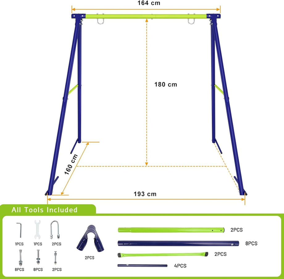 Dripex Schaukelgestell Kinder, Metall Schaukelgerüst bis 100KG Stabil 193x160x180cm Schaukel Gestell Outdoor Garten Spielplatz für Kinderschaukel Nestschaukel Kletterleiter