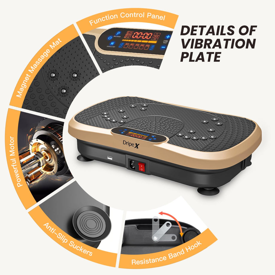 Dripex Vibration Plate, 3D Training Device with 99 Vibration Levels, 5 Training Programmes, Bluetooth Speaker, Training Bands
