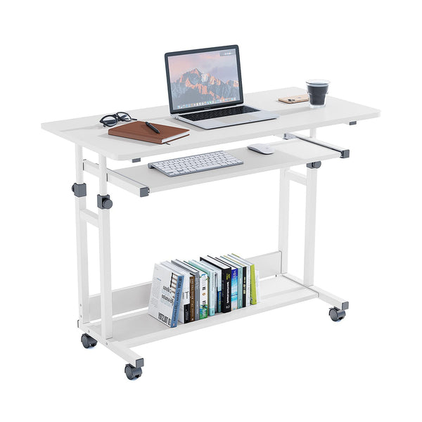 Dripex Adjustable Desk with Wheels, Small Laptop Table with Keyboard Drawer and Shelf