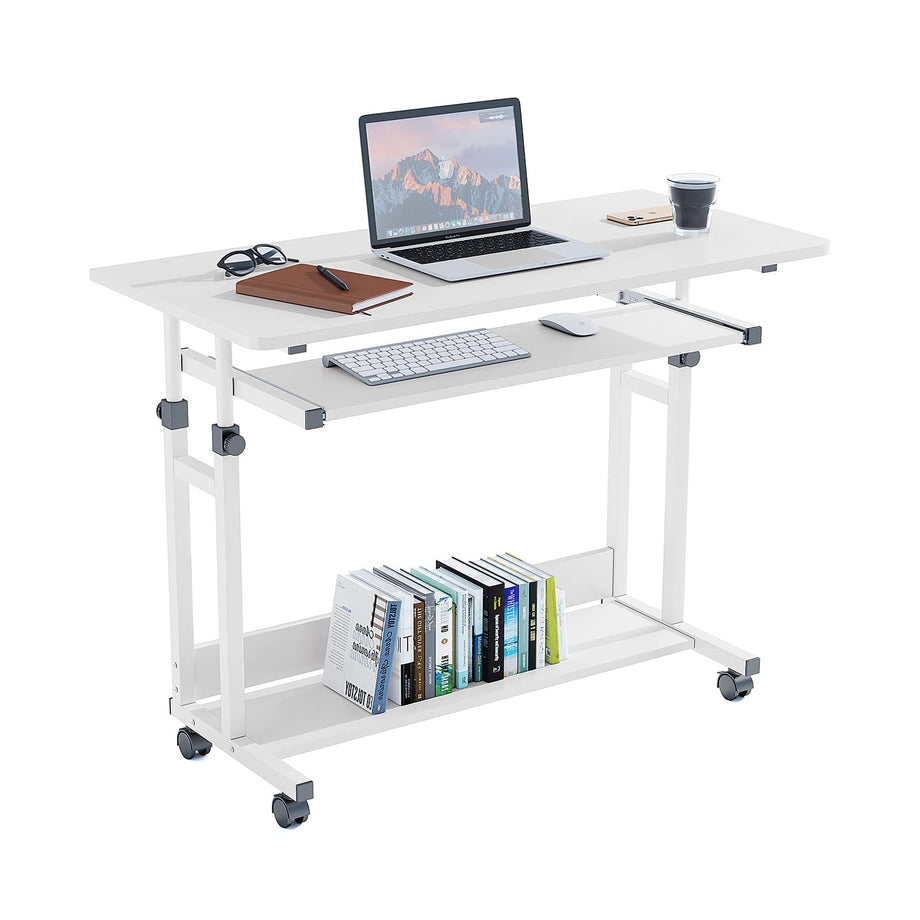 Dripex Adjustable Desk with Wheels, Small Laptop Table with Keyboard Drawer and Shelf