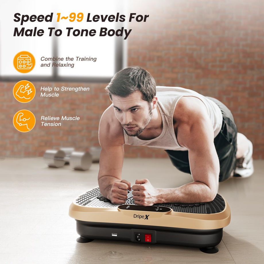 Dripex Vibration Plate, 3D Training Device with 99 Vibration Levels, 5 Training Programmes, Bluetooth Speaker, Training Bands