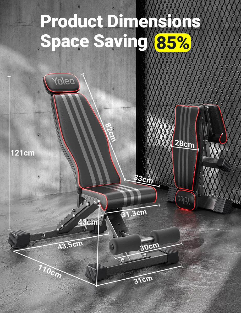 YOLEO 300kg klappbare Hantelbank Multifunktion mit Erweiterte Rücken und Kopf und Wirbelsäulenstütze, Training Fitness Bank Bauchtrainer Schrägbank mit 10-Fach Verstellbarer Rückenlehne