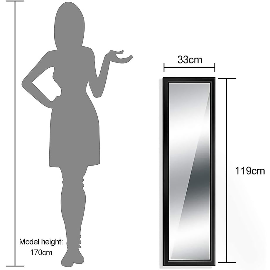 Dripex Wall Mirror 33 x 109 cm, Unbreakable Wardrobe Mirror, Hallway Mirror, Height Adjustable Hanging Mirror with Hooks