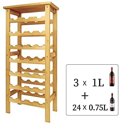 Dripex Weinregal Bambus Weinflaschenregal 7 Ebenen Flaschenregal für Keller Küche 27 Flaschen 0,75 und 1 Liter 94 x 29 x 47CM