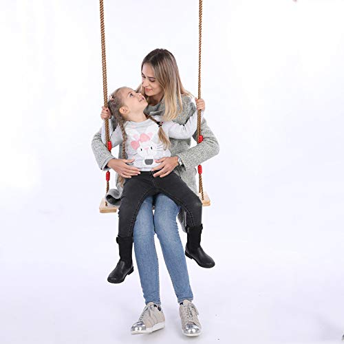 Dripex Holz Schaukel Gartenschaukel für Erwachsene Kinder mit Einstellbares Seil, Indoor und Outdoor Schaukelsitz Brettschaukel bis 80kg (Holzfarbe)