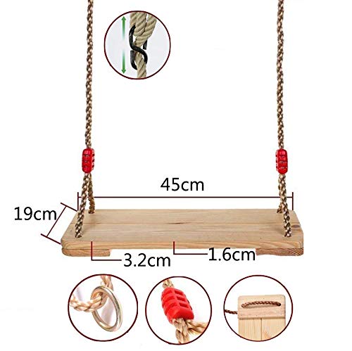 Dripex Holz Schaukel Gartenschaukel für Erwachsene Kinder mit Einstellbares Seil, Indoor und Outdoor Schaukelsitz Brettschaukel bis 80kg (Holzfarbe)