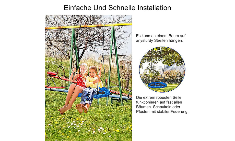 YOLEO Nestschaukel Kinderschaukel Gartenschaukel Tellerschaukel Rundschaukel Mehrkindschaukel für Draußen, Oxford, Blau, bis 150 kg, 100 cm