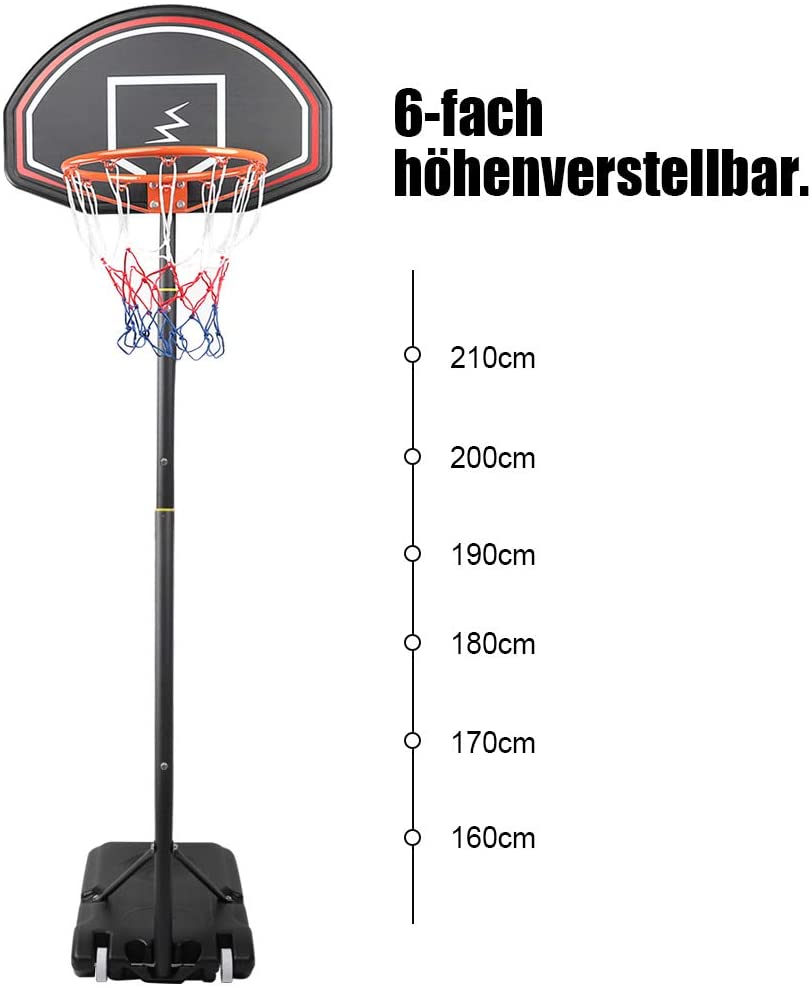 YOLEO Basketballkorb für Kinder, 1,6 bis 2,1 Meter höhenverstellbar mit Ständer Korbanlage beweglich Outdoor bis 12 Jahre