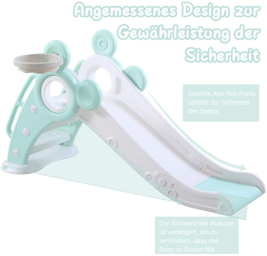 YOLEO Rutsche, Kinder Fun-Slide mit Basketballkorb, Faltbar Kinderrutsche, Gartenrutsche Kleinkinderrutsche für 1-3 Jahre, Indoor & Outdoor Rutschbahn mit Rutschauslau