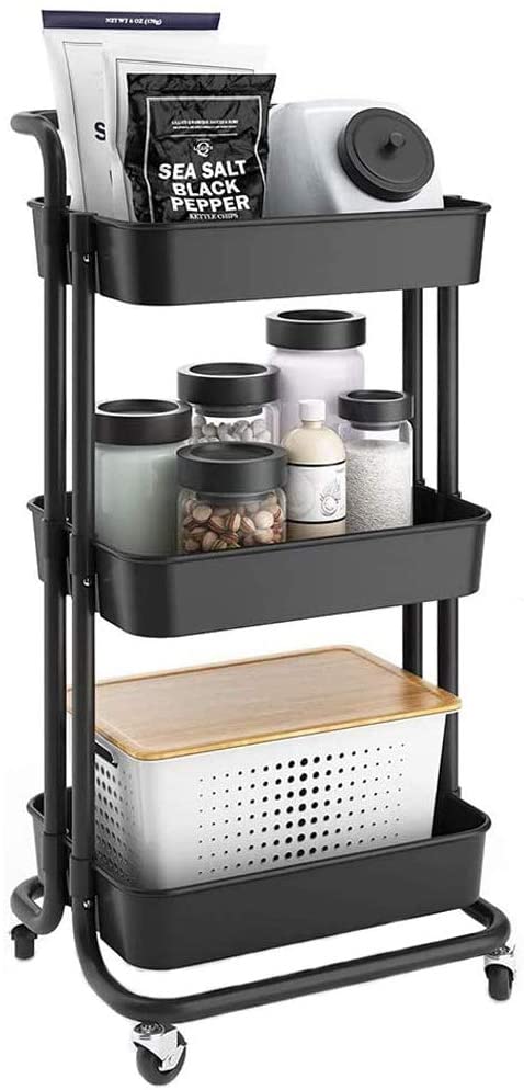Dripex Rollwagen Küchen Organizer 3-stöckiger Servierwagen Küchenwagen Storage Trolley Cart Küchenregal Allzweckwagen Allzweckregal