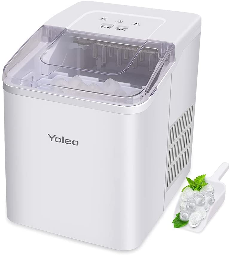 YOLEO Eiswürfelmaschine, leise Ice Maker 9 Eiswürfel in 8 Minuten, 12kg /24 Stunden, Selbstreinigungsfunktion, Einfache Bedienung