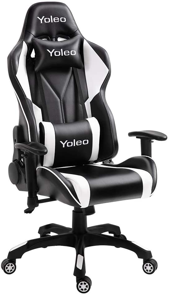 YOLEO Gaming Stuhl Bürostuhl Racing Stuhl Gamer Ergonomischer Stuhl mit Lendenkissen, Hohe Rückenlehne Verstellbarer Drehstuhl, mit einstellte Kopfstütze,150 kg Belastbarkeit, PU-Leder