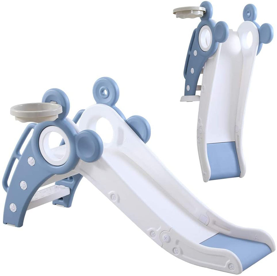 YOLEO Rutsche, Kinder Fun-Slide mit Basketballkorb, Faltbar Kinderrutsche, Gartenrutsche Kleinkinderrutsche für 1-3 Jahre, Indoor & Outdoor Rutschbahn mit Rutschauslau