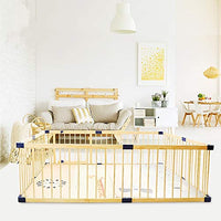 Dripex Laufgitter Baby Laufstall Absperrgitter Kinder Holzgitter Krabbelgitter aus Kieferholz mit Tür 182.4 x 205 CM