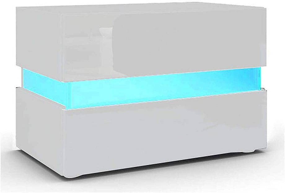 YOLEO Nachttisch Nachtschrank LED Nachtkommode Nachtkonsole Hochglanz/Front Kommode Schrank mit 2 Schubladen- LED Beleuchtung -für Schlafzimmer (Weiß, 60x39x45)