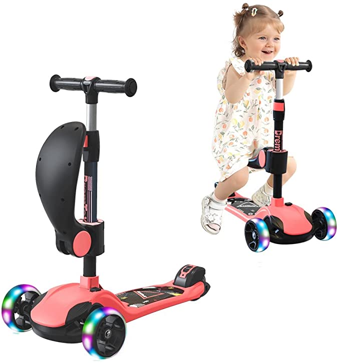 BremToy Kinderroller, Tretroller mit LED-Rädern, Kinder Scooter mit Höhenverstellbarem Lenker, Faltbarer Kickscooter für Kinder