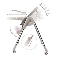 OUNUO Baby Hochstuhl Vertehllbar und Klappbar Kinderhochstuhl mitwachsend Kindersitz Kinderstuhl mit Sicherheitsgurt 6 Monaten bis 6 Jahre PU Leder Kissen Grau