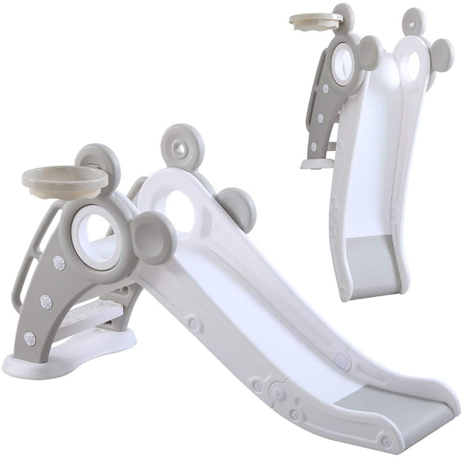 YOLEO Rutsche, Kinder Fun-Slide mit Basketballkorb, Faltbar Kinderrutsche, Gartenrutsche Kleinkinderrutsche für 1-3 Jahre, Indoor & Outdoor Rutschbahn mit Rutschauslau