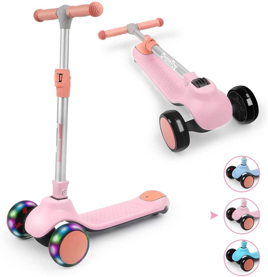 BremToy Kinderroller, Tretroller mit LED-Rädern, Kinder Scooter mit Höhenverstellbarem Lenker, Faltbarer Kickscooter für Kinder
