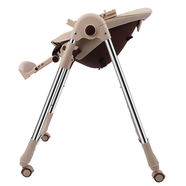 OUNUO Baby Hochstuhl Vertehllbar und Klappbar Kinderhochstuhl mitwachsend Kindersitz Kinderstuhl mit Sicherheitsgurt 6 Monaten bis 6 Jahre PU Leder Kissen Beige