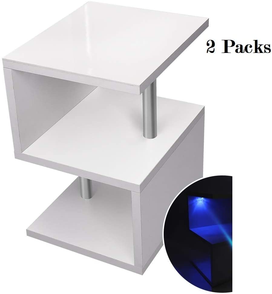 YOLEO Beistelltisch, Sofatisch Nachttisch mit LED Couchtisch Betttisch für Wohnzimmer, Schlafzimmer, Flur, Büro 52x44x38 cm
