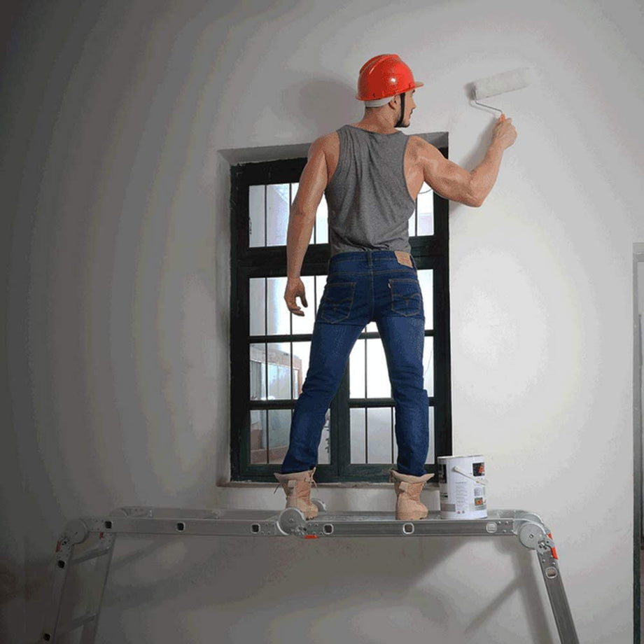 Dripex Leiter Mehrzweckleiter Klappleiter【robust】Stehleiter Gerüstplattform Doppelleiter Merhzweck Anlegeleiter Klappleiter Aluleiter Haushaltsleiter Tragfähigkeit bis 150kg(4x4 Stufen. 4,7 mete)